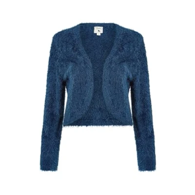 Image of Yumi Eyelash Knit Navy Blue Cropped Bolero Cardigans for Women Soft Long Sleeve Women’s Curved Open Front Shrug Weddings &amp; Special Occasions M