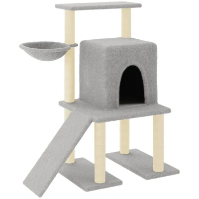 Image of vidaXL Cat Tree with Sisal Scratching Posts Light Grey 96.5 cm