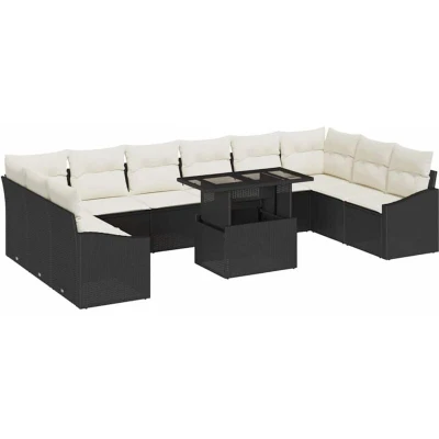 Image of vidaXL 11 Piece Garden Sofa Set with Cushions Black Poly Rattan