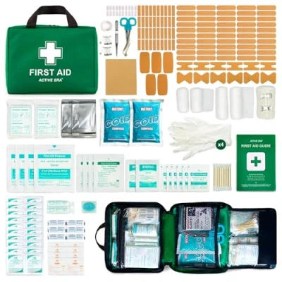 Image of Premium First Aid Kit 220 Piece Includes Eyewash, 2 x Cold (Ice) Packs and Emergency Blanket for Home, Office, Car, Caravan, Workplace, Travel Sports (Green)