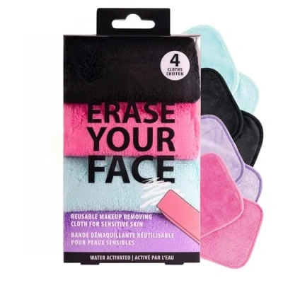Image of Danielle Creations Erase Your Face Eco Friendly Reusable Make Up Remover Cloths Multipack Box of 4 Brights
