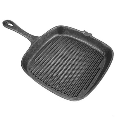 Image of Non Stick Cast Iron Grill BBQ Frying Griddle Pan Square Hob Heavy Duty Skillet Black Pre Seasoned Gas Oven Proof Minimal No Oil Char Chargrill Chargrilling Fry Steak