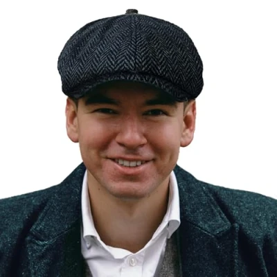 Image of TOSKATOK® Unisex Mens, Ladies 8 Panel Herringbone Tweed Wool Blend Baker Boy Newsboy Flat Gatsby Hat Cap Slate