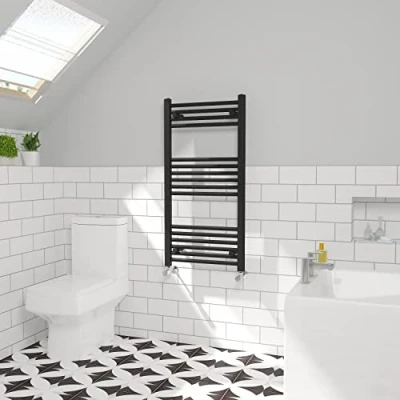 Image of NRG Straight Central Heating Towel Rail Bathroom Heated Rad Radiators Ladder Warmer Black 1000x500mm