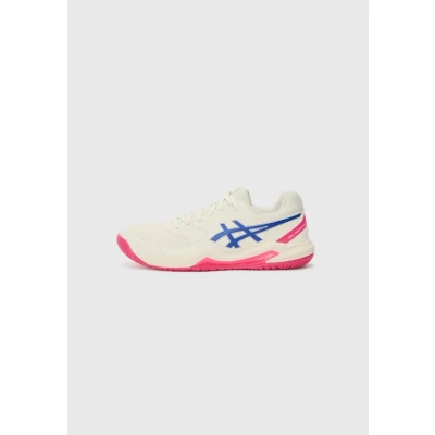 Image of Asics GEL Dedicate 8 Multicourt tennis shoes, Women&#039;s, Size: 9, Cream/dark blue shoes