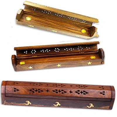 Image of Simply essential Wooden Incense Joss Stick Cone Holder Smoke Box Made by Rosewood