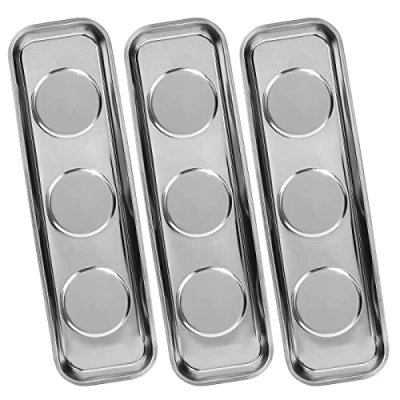 Image of VASTOOLS Magnetic Parts Tray 3pc,for Socket Screw Nuts Bolts Metal Parts,Extra Strong Magnet,Thickened Tray,Stainless Steel