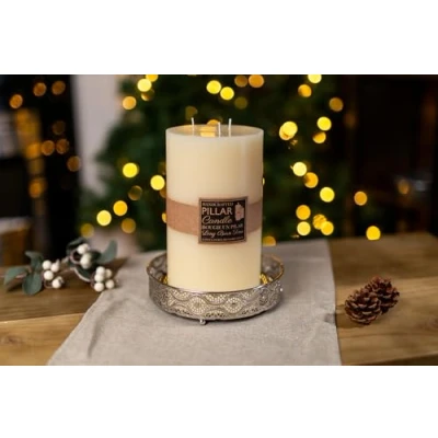 Image of Marco Paul Christmas Decorations Long Burning Church Candles, Ivory Large Pillar Candles with 3 Wick, Unscented Wax Ideal for Dinners and Ceremonies Table Candle