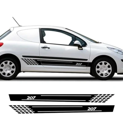 Image of IBLUON 2PCS Car Door Side Skirt Stripes Stickers Vinyl Decals,Fit for Peugeot 207 Sport GTI CC SW RC GT Tuning Accessories