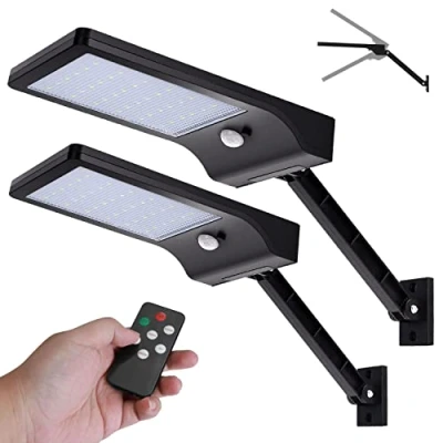 Image of Solar Lights Outdoor, Angle Adjustable Security Remote Control Wall Light IP65 Waterproof Powered Lights, Dimmable Motion Sensor Outdoor for Garden Door Garage, 2 Pack