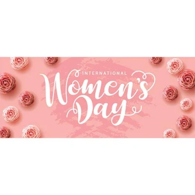 Image of PARTYRAMA.CO.UK International Women&#039;s Day Roses PVC Party Sign Decoration 60cm x 25cm