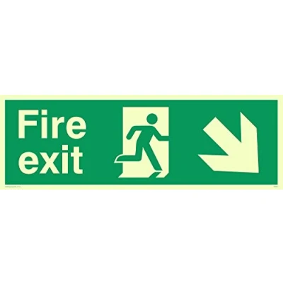 Image of Viking Signs SB428 L31 P &quot;Fire Exit&quot; Sign, Right Down Arrow, Semi rigid Photo luminescent Plastic, 100 mm H x 300 W