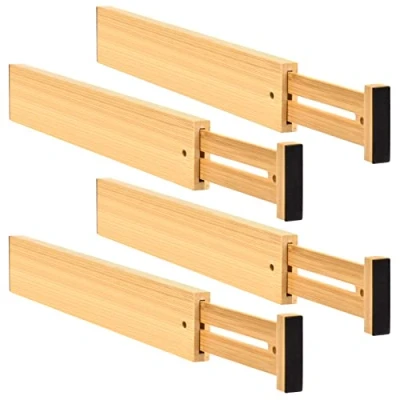 Image of Queta 4 PCS Adjustable Bamboo Drawer Dividers Expandable Organisers,Spring Loaded Organisation Separators for Kitchen, Clothes, Bathroom, Baby Drawer, Tools