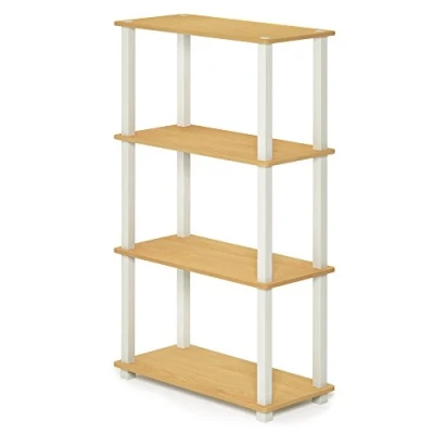Image of Furinno Turn S Tube 4 Tier Multipurpose Shelf Display Rack with Square Tube, Beech/White