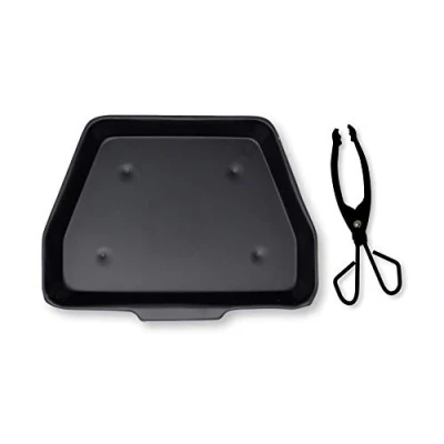 Image of Black Metal Ash Pan 28cm Wide (11&quot;) with Lightweight Coal and Log Tongs