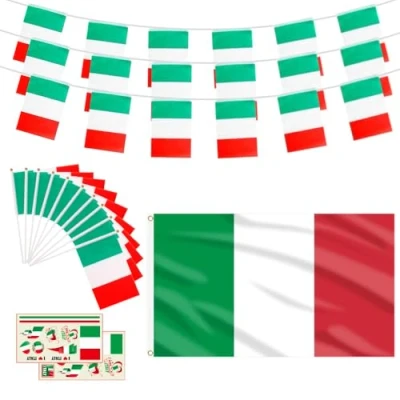 Image of 10m Italian string flag + 1 large 10 hand flags 2 tattoo stickers