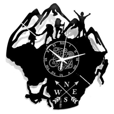 Image of Instant Karma Clocks Vinyl Wall Clock Mountain Climbing Hiking, Black