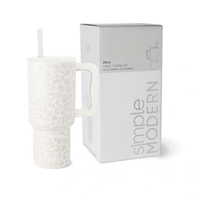 Image of Simple Modern 30 oz Trek Tumbler with Handle and Straw Insulated Stainless Steel Water Bottle Iced Coffee Cup Travel Mug Gifts for Women Collection 890ml Cream Leopard