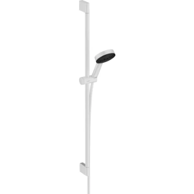 Image of Hansgrohe Water Saving Shower Set Pulsify Select S, Head (EcoSmart) with Rail 90 cm, Hose, Holder, Hand 3 Sprays (Relaxation), Matt White, 24171700