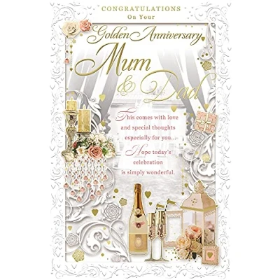Image of Xpress Yourself Champagne &amp; Roses Golden Anniversary Mum Dad 50th Wedding Card