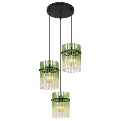 Image of Gorley Cluster Pendant Ceiling Light Matt Black Green Glass Shade 3x E27