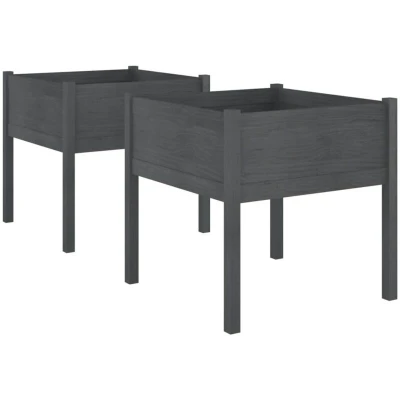 Image of vidaXL Garden Planters 2 pcs Grey 70x70x70 cm Solid Pinewood