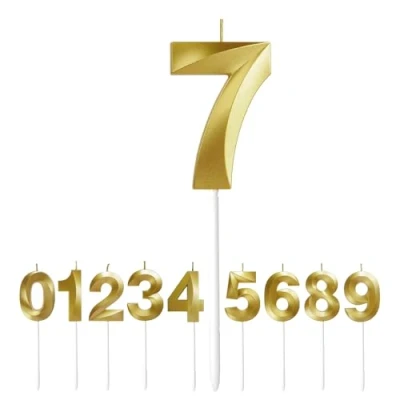 Image of Birthday Number Candle, 7th Candles for Cake Decorations Happy Topper Candles, Anniversary Wedding Party Celebration Supplies (Gold 7)