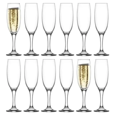Image of LAV 12x 220ml Empire Glass Champagne Flutes Reusable Wedding Anniversary Birthday Hen Party Prosecco Wine Cocktail Drinking Glasses Set