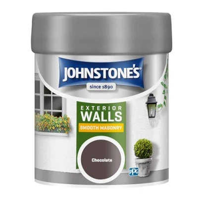 Image of Johnstone’s Exterior Smooth Masonry Paint Tester Pot Chocolate Up to 15 Years Protection Weather &amp; Dirt Resistant 12m2 Coverage Per Litre Dry in 1 2 Hours 225 ml