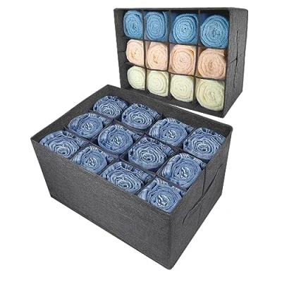 Image of EASEVE Wardrobe Organiser Clothes Storage Boxes 12 Cell Foldable Closet Shelf Drawer Dividers for Cupboard Organizer, Stackable Clothing Box Jeans, Trouser, Pants, T shirt, Sweater (1 Pack)