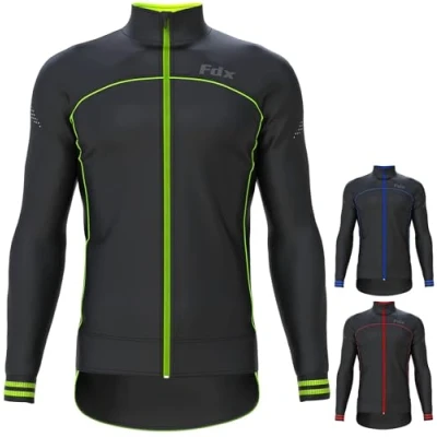 Image of FDX Men’s Winter Cycling Jacket, Windproof, Softshell Thermal Fabric, Breathable, Cycle Tops, Full Zipper, Long Sleeves Reflective Outerwear Coat for Riding, Running, Bike Racing (Yellow, M)