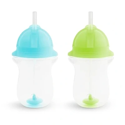 Image of Munchkin Click Lock Tip &amp; Sip Straw Cup Set Baby Toddler Sippy Cups with BPA Free Non Spill Dishwasher Safe Weighted Childrens 10oz/296ml 2 Pack Green/Blue