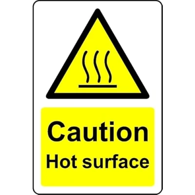 Image of Caution hot Surface Safety Sign Self Adhesive Sticker (400mm x 300mm)