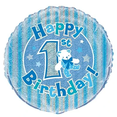 Image of 1st Birthday Blue Prism Round Foil Balloon (45cm) 1 Piece Ideal Celebration Party Decoration