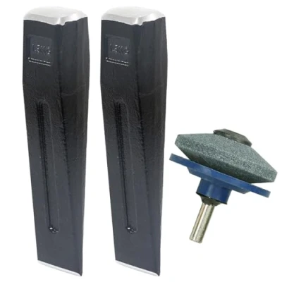 Image of SPARES2GO Log Splitter Blade Sharpener Kit 1.5KG 8&quot; Wood Splitting Timber Chisel Wedges + Drill Attachment