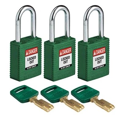 Image of SafeKey Nylon/Steel Padlock, 38mm x 84mm 19mm, Green, Pack of 3