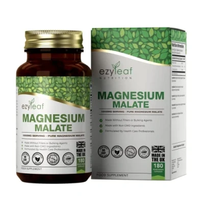 Image of Ezyleaf Magnesium Malate Capsules 1000mg per Serving 180 Caps High Strength Supplement Vegan &amp; Filler Free Non GMO, Gluten Allergen Made in The UK