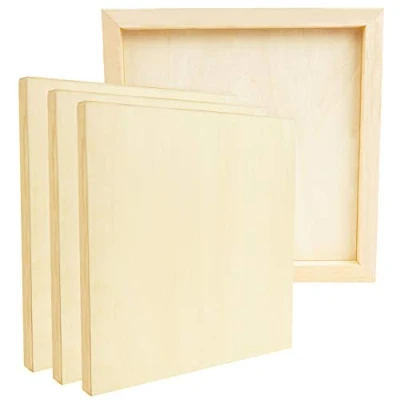 Image of Belle Vous Unfinished Wooden Canvas Painting Boards (4 Pack) 30 x 30cm / 12 Inches Natural Basswood Panel Mixed Media Cradle Panels for Encaustic Art, Paint Pouring &amp; Crafts
