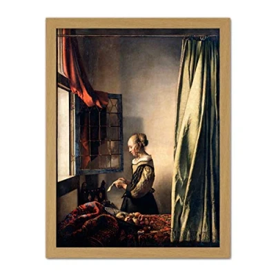 Image of Johannes Vermeer Girl Reading A Letter By An Open Window Large Framed Art Print Poster Wall Decor 18x24