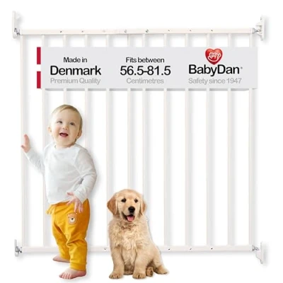 Image of BabyDan Ebeltoft Safety Gate Baby for Narrow Openings (56.5 81.5 cm) Wall Mounted Stair Babies and Pets Adjustable Durable, White, Metal