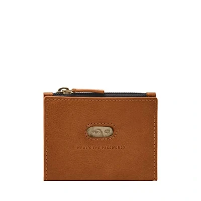 Image of Fossil Men&#039;s Andrew Leather Minimalist Zip Card Case Wallet for Men, Saddle, 4&quot; L x 0.25&quot; W 3&quot; H,