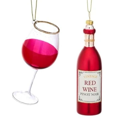 Image of Sass &amp; Belle Christmas Cheer Red Wine and Glass Shaped Bauble Set of 2