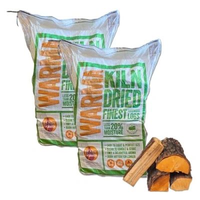Image of XL Bag 120L Kiln Dried Hardwood Firewood Logs 20kg Large Perfect for Outdoor Graden Patio Open Fires, Fire Pits, Log Burners, Wood Fired Burning Stoves, Pizza Ovens &amp; Multi Fuel 2 x 60L Bags