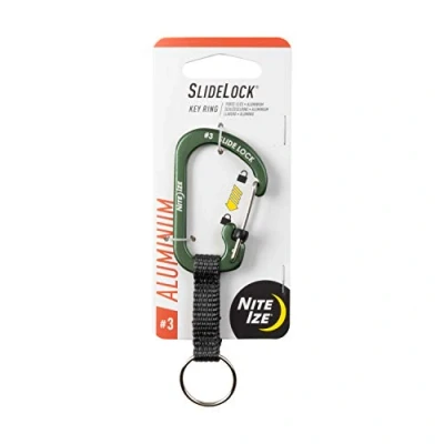 Image of Nite Ize CSLAW3 08 R6 Locking Carabiner Keychain with Webbing, Olive, Standard Size