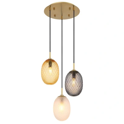 Image of Devin Cluster Pendant Ceiling Light Gold Colours Matt Glass Shade 3x E14
