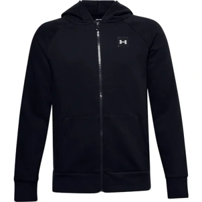 Image of Under Armour Rival Fleece Fz Hoodie Warm up Top, Boys Black, Black / Onyx White (001), YXL