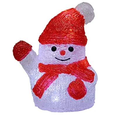 Image of DEUBA® Illuminated Acrylic Snowman Figure Christmas Decoration Battery Operated Energy Efficient LED Festive Cool White Glow Indoor Xmas Lighting Decor 18.5x15x11cm