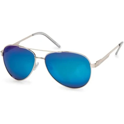 Image of styleBREAKER polarized Pilots sunglasses, Pilot glasses with spring hinge, case and cleaning cloth, unisex 09020046, Colour:Silver Frame/Mirrored Blue Glass