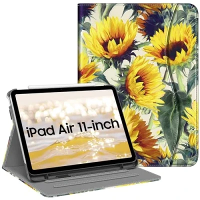 Image of FINTIE Case for iPad Air 11 inch (2024) M2, 6th / 5th 4th Generation (2024/2022/2022) [Multi Angle Viewing] Folio Stand Protective Cover with Pencil Holder &amp; Pocket, Sunflowers