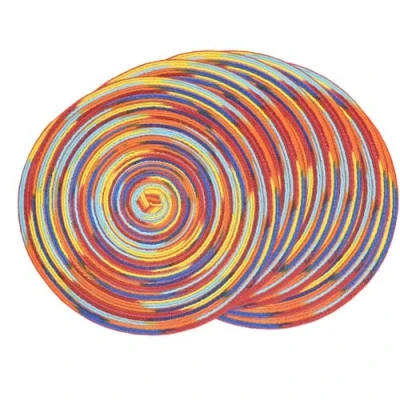 Image of SCF2017 30CM Round Woven Cotton Yarn Placemats Heat Resistant Table Mats Set of 6,Rainbow red